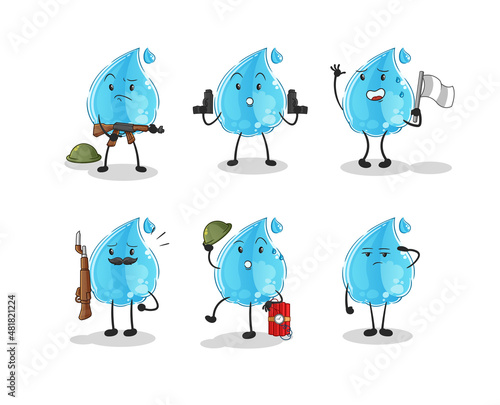 water drop troops character. cartoon mascot vector