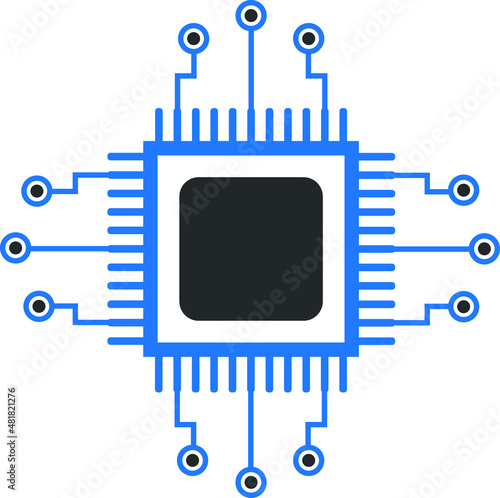 Microprocessor blue icon vector, microchip blue icon 