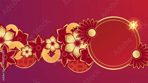 Chinese china universal red and gold background with lantern, flower, tree, symbol, and pattern. Red and gold papercut chinese background template