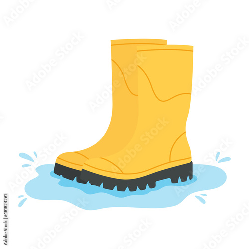 Rubber boots in a puddle. Vector illustration