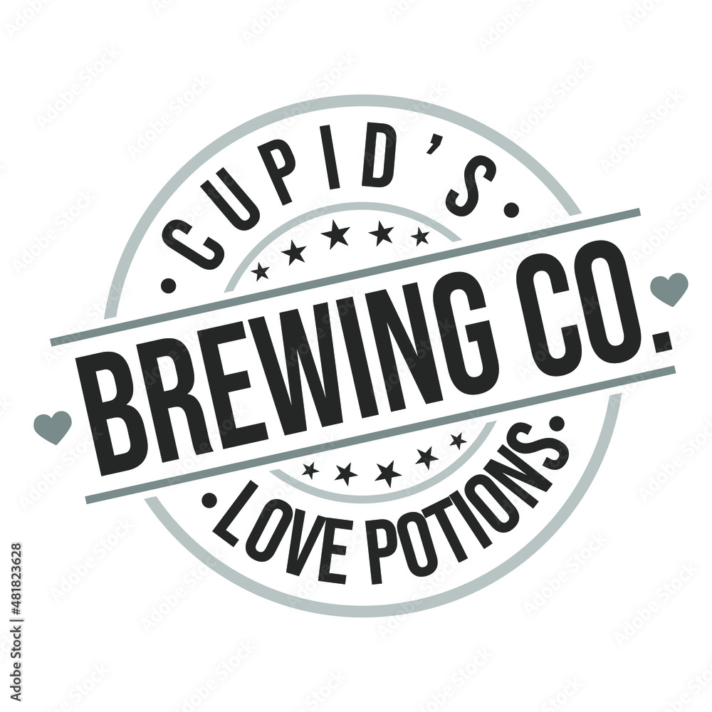 Cupid's Love Potion Brewing Co. Stamp Round Design Vector Insignia Valentine's Day Badge. Cupid's Love Potion Brewing Co. Stamp Round Design Vector Insignia Valentine's Day Badge.