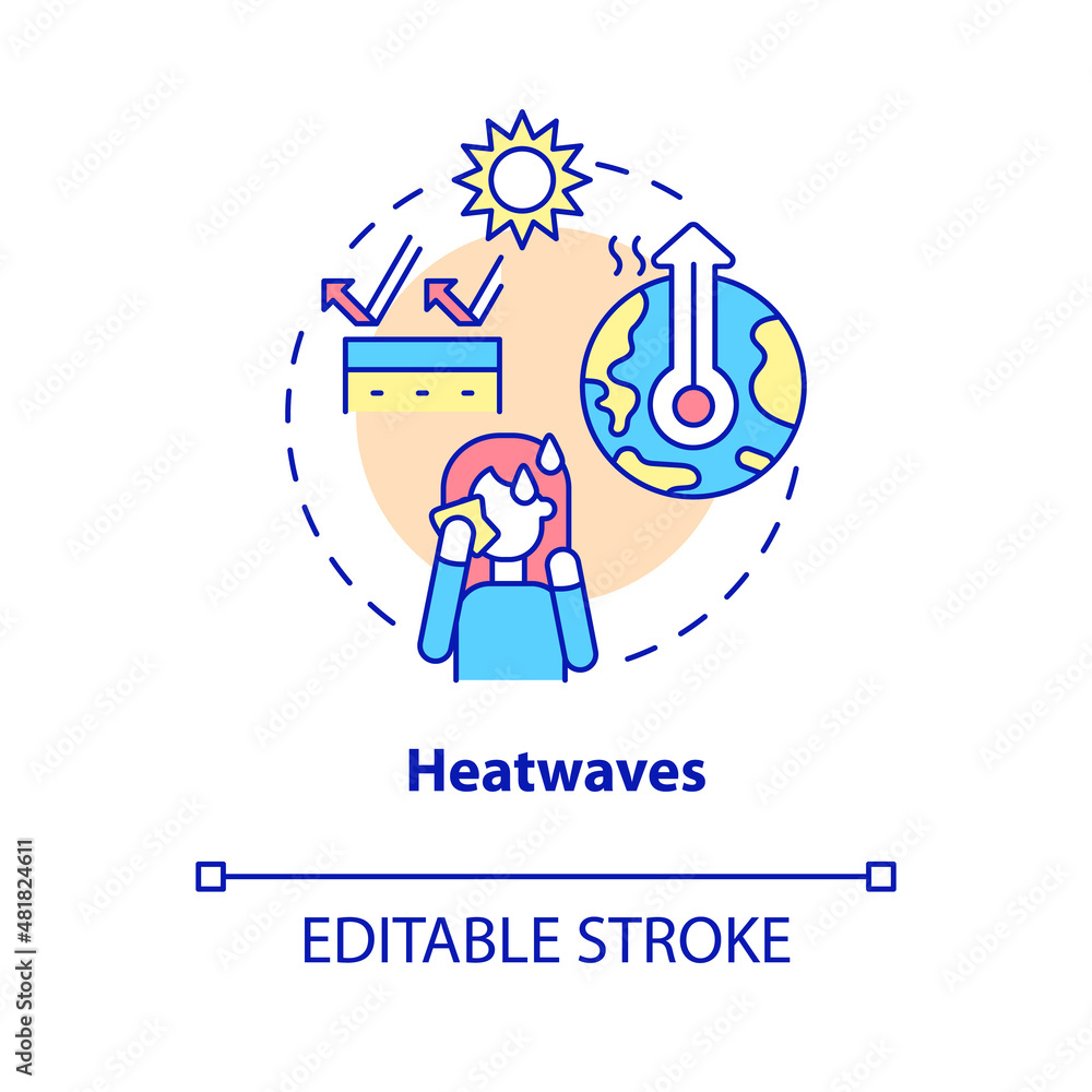 Heatwaves concept icon. Abnormal heat. Effects of climate change abstract idea thin line illustration. Isolated outline drawing. Editable stroke. Roboto-Medium, Myriad Pro-Bold fonts used