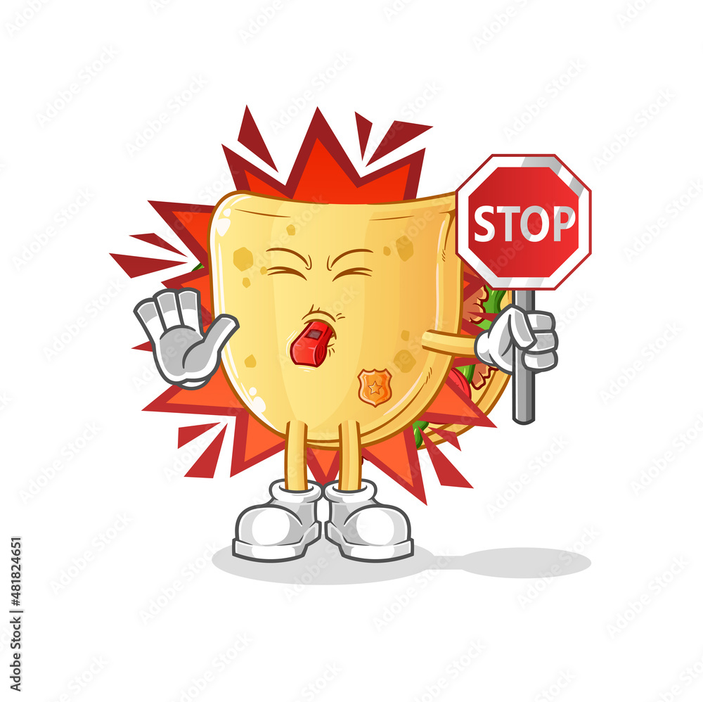 taco holding stop sign. cartoon mascot vector taco holding stop sign. cartoon mascot vector