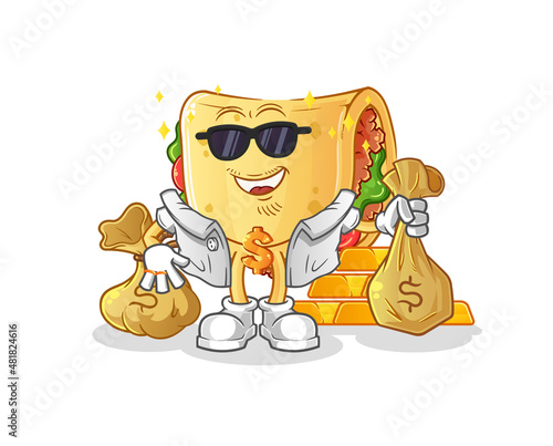 taco rich character. cartoon mascot vector