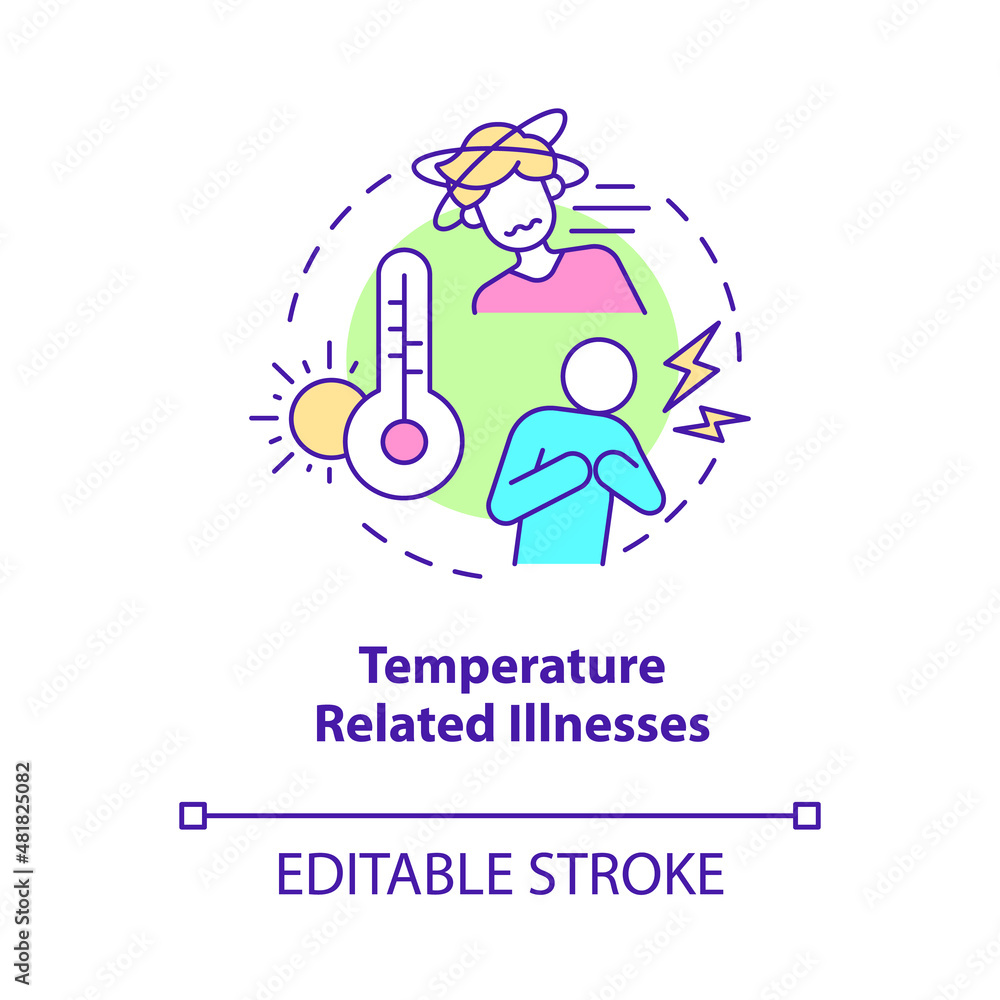 Temperature related illnesses concept icon. Climate change and health abstract idea thin line illustration. Isolated outline drawing. Editable stroke. Roboto-Medium, Myriad Pro-Bold fonts used Temperature related illnesses concept icon. Climate change and health abstract idea thin line illustration. Isolated outline drawing. Editable stroke. Roboto-Medium, Myriad Pro-Bold fonts used