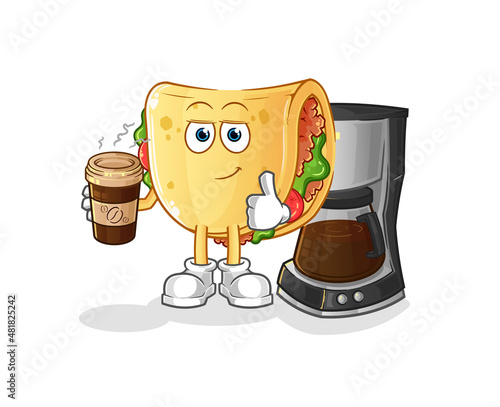 taco drinking coffee illustration. character vector