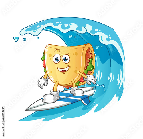 taco surfing character. cartoon mascot vector