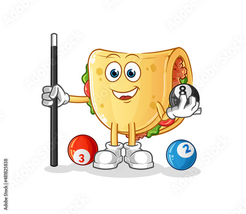 taco plays billiard character. cartoon mascot vector