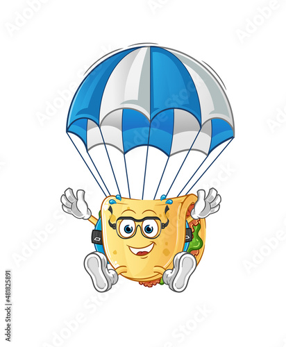 taco skydiving character. cartoon mascot vector