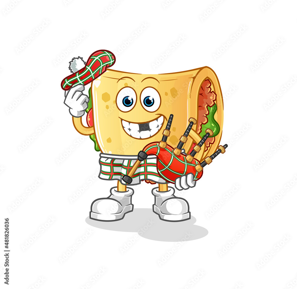 taco scottish with bagpipes vector. cartoon character taco scottish with bagpipes vector. cartoon character