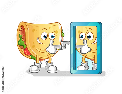 taco looking into mirror cartoon. cartoon mascot vector