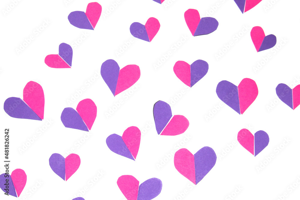 Pink and Purple Broken Heart Paper Design Background for Valentines or Mothers Day