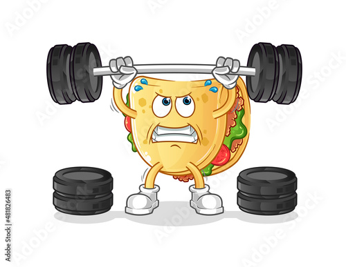 taco lifting the barbell character. cartoon mascot vector