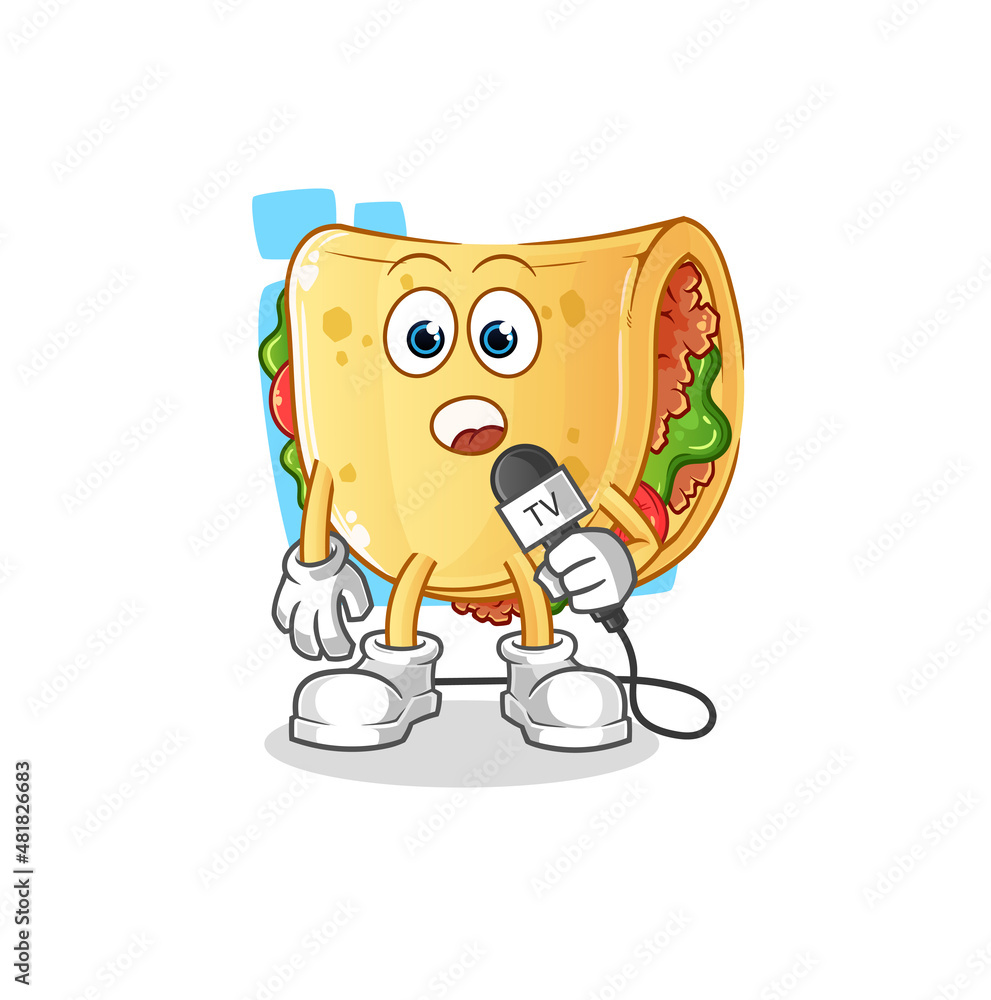 Obraz premium taco tv reporter cartoon. cartoon mascot vector
