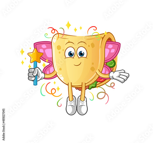 taco fairy with wings and stick. cartoon mascot vector