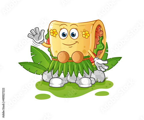 taco hawaiian waving character. cartoon mascot vector