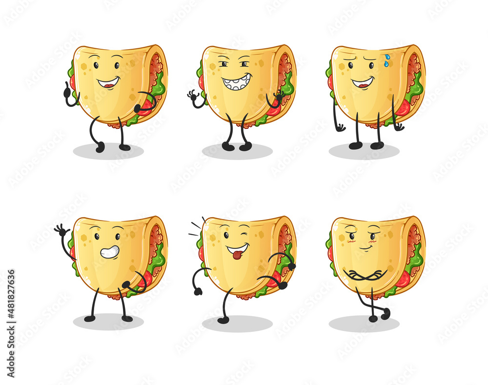 taco happy set character. cartoon mascot vector
