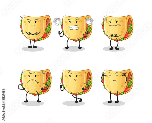 taco angry group character. cartoon mascot vector
