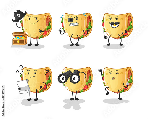 taco Pirate group character. cartoon mascot vector
