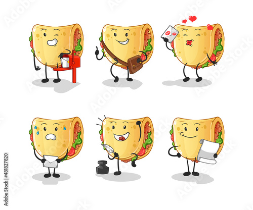 taco postman set character. cartoon mascot vector