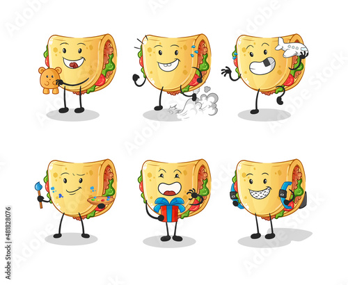 taco children group character. cartoon mascot vector