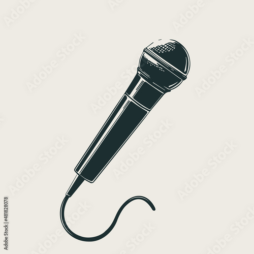 Wired stage mic. Vector graphic microphone for singing. Sketch style isolated