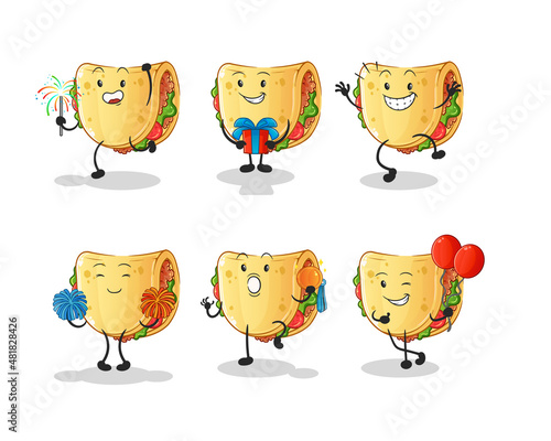 taco celebration set character. cartoon mascot vector