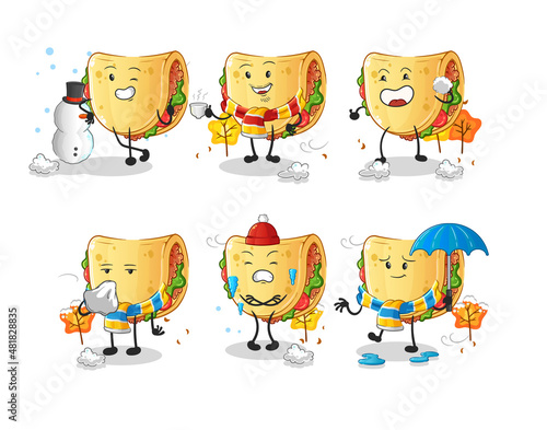 taco in cold weather character mascot vector