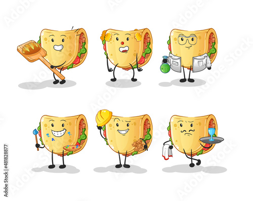 taco profession set character. cartoon mascot vector