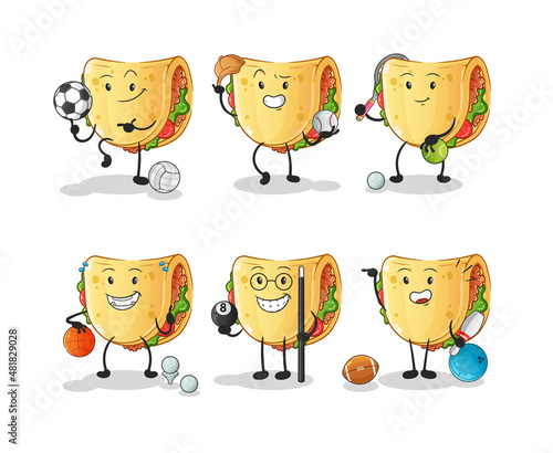 taco sport set character. cartoon mascot vector