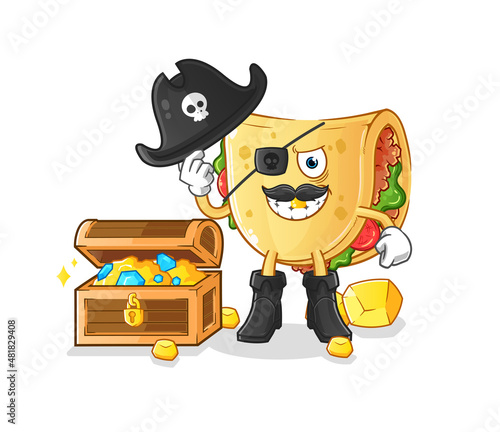 taco pirate with treasure mascot. cartoon vector