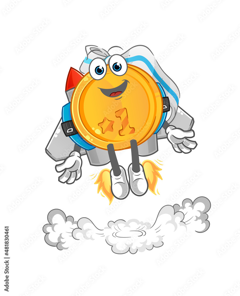 medal with jetpack mascot. cartoon vector