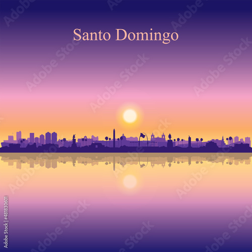 Santo Domingo city silhouette on sunset background