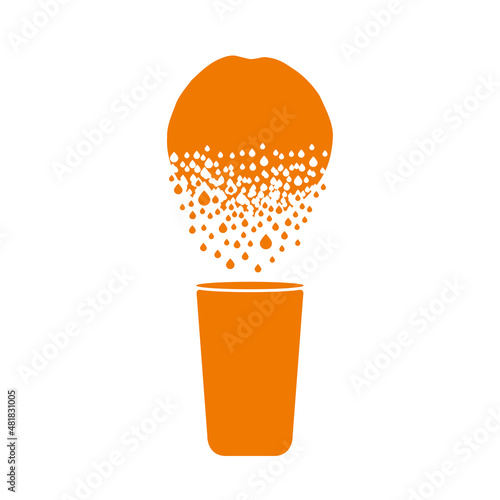 The orange dissolves as a liquid or juice and falls into the glass. Destruction effect. Diffusion