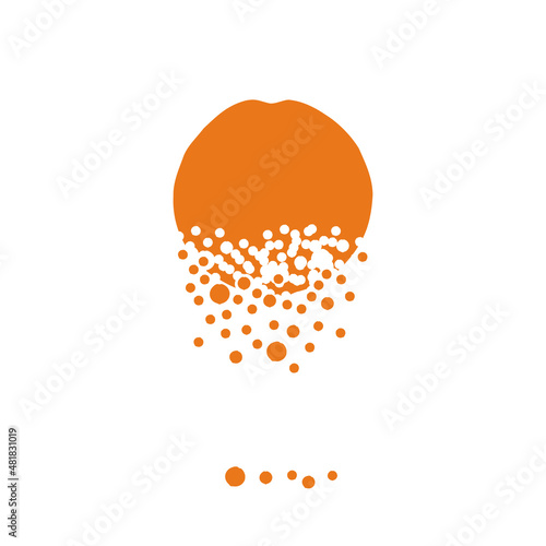 The orange dissolves into a cloud of small lemons. Destruction effect. Diffusion