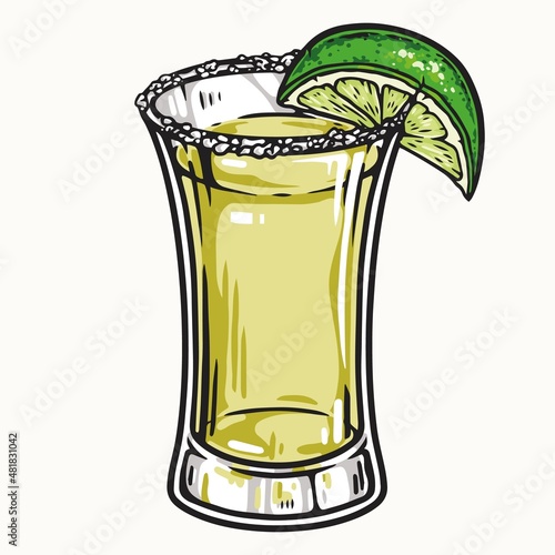 Alcoholic drink in glass decorated with lime