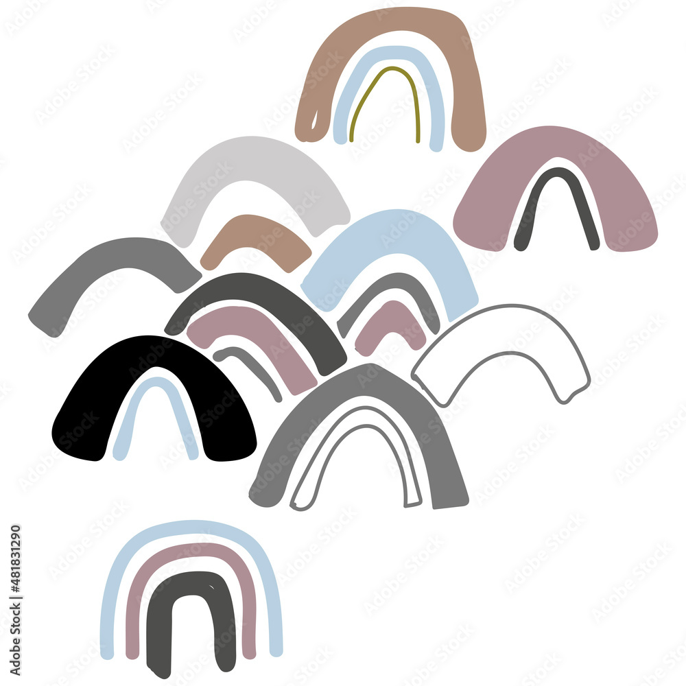 A set of different rainbows painted in Scandinavian style. Vector illustration. A set of different rainbows painted in Scandinavian style. Vector illustration.