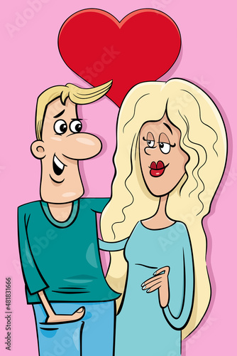 valentine card with cartoon woman and man couple in love
