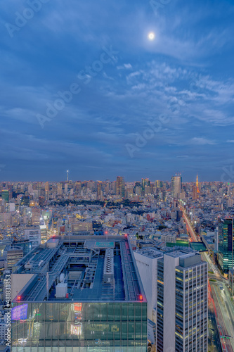 東京都渋谷区の高層ビルから見た夜の東京の都市景観