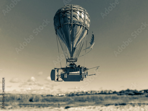 vintage air balloon is passing by in the sumertimes