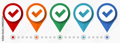 Tick, check, mark, concept vector icon set, flat design pointers, infographic template
