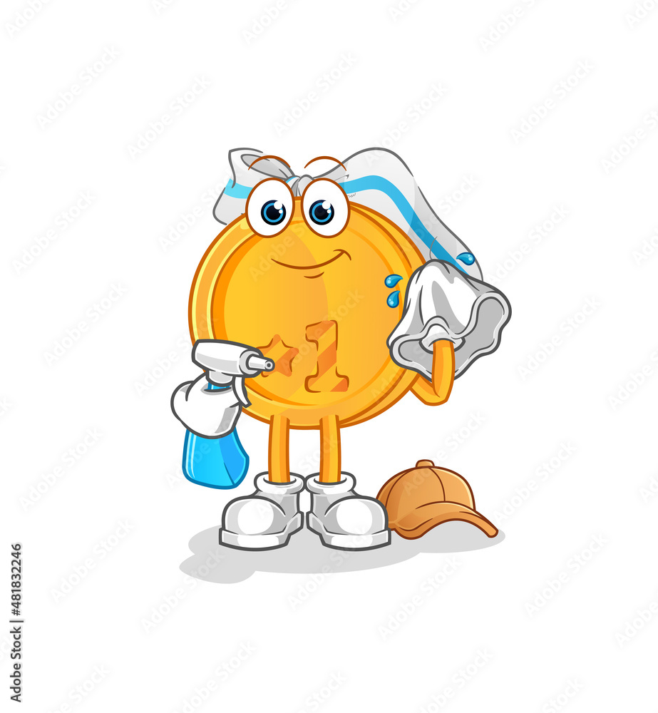 Naklejka premium medal cleaner vector. cartoon character