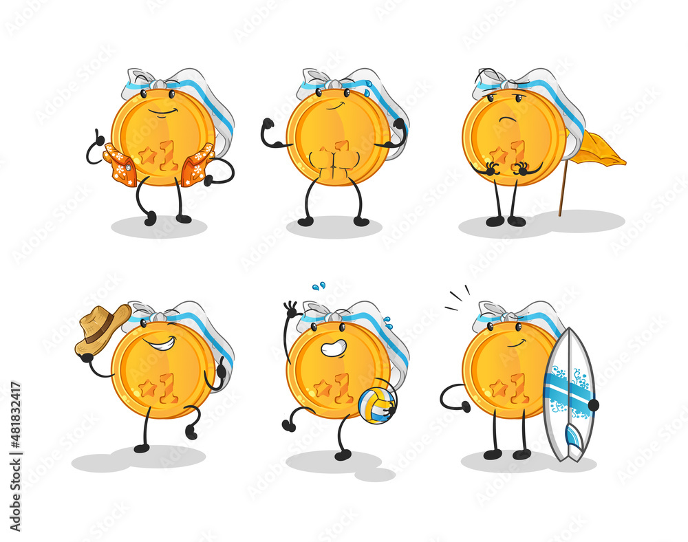 medal beach vacation set character. cartoon mascot vector medal beach vacation set character. cartoon mascot vector