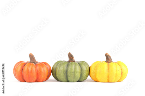 Pumpkins made out of clay isolated on white 