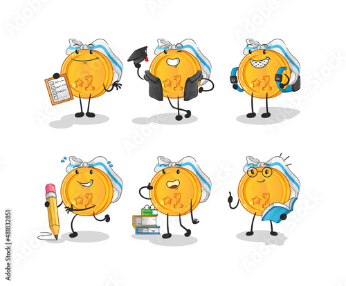 medal education set character. cartoon mascot vector