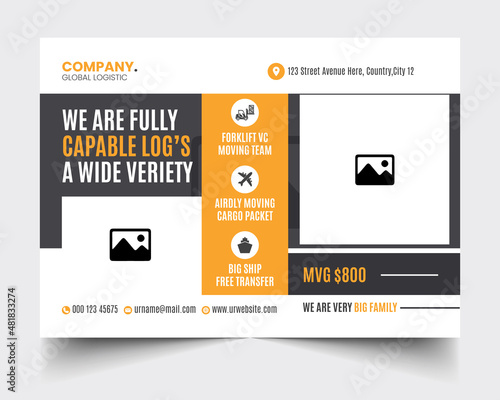 Logistics transport flyer template design.Trucking advertising flyers for business promotion