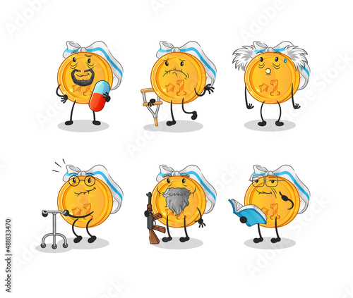 medal elderly character. cartoon mascot vector
