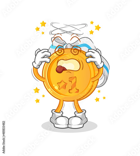 medal dizzy head mascot. cartoon vector