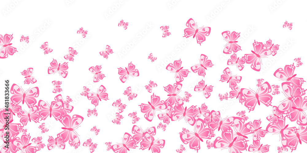 Romantic pink butterflies isolated vector background. Spring colorful moths. Decorative butterflies isolated dreamy wallpaper. Gentle wings insects patten. Tropical beings.