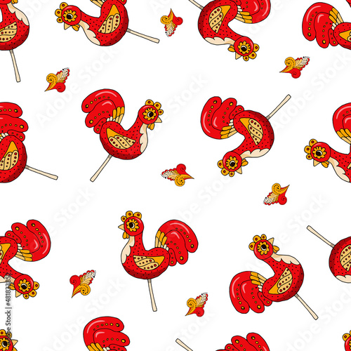 Pattern of Russian holiday Maslenitsa. Collection of traditional Russian symbol: Lollipop cockere. Shrovetide icons in hand draw style. Vector